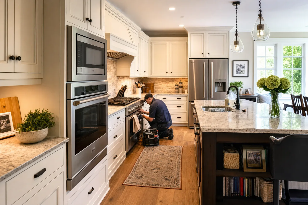 A luxury kitchen with built-in stainless appliances on a same-day visit