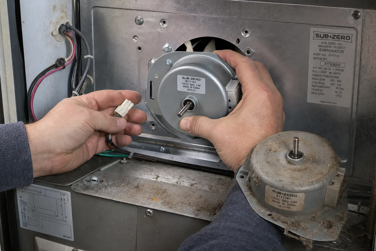 Close-up of an OEM appliance part replacement mid-repair