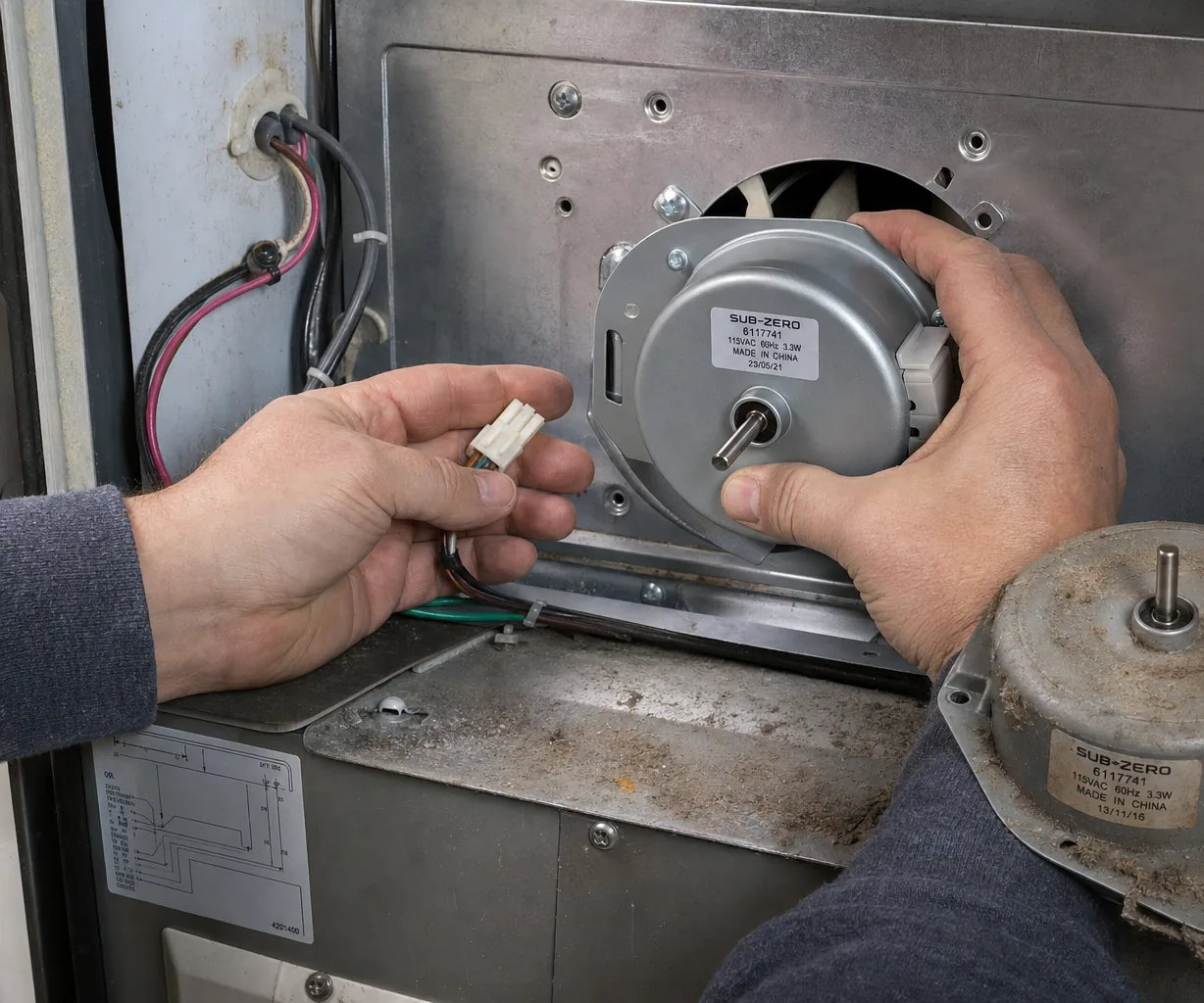 Close-up of an OEM appliance part replacement on a same-day visit