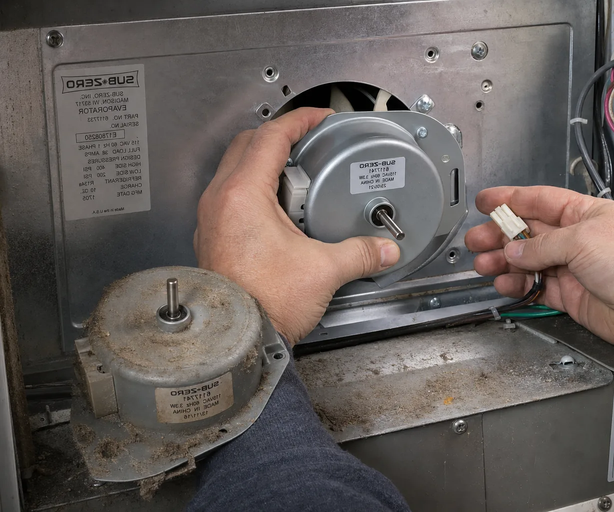 Close-up of an OEM appliance part replacement on a same-day visit